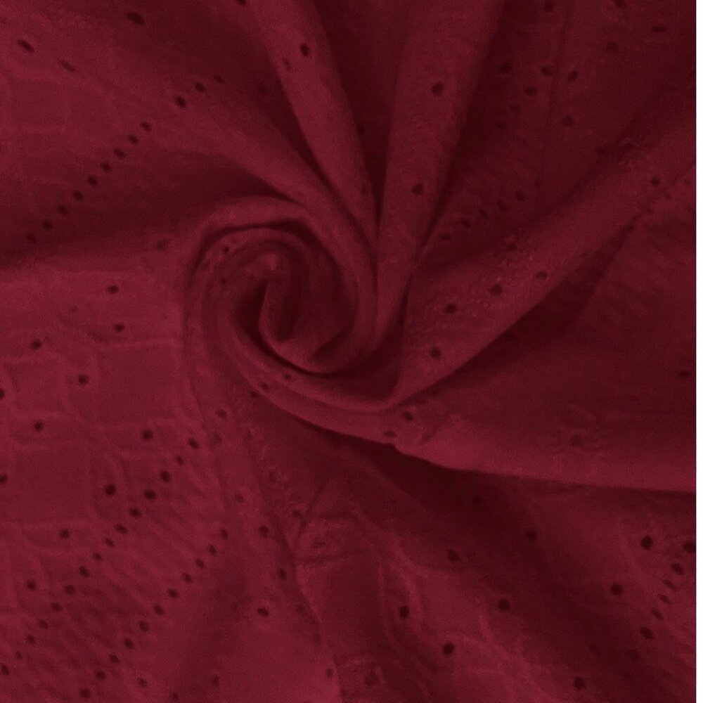Square Neck  Eyelet  A-Line Sun Dress Burgundy - Picture 6 of 10
